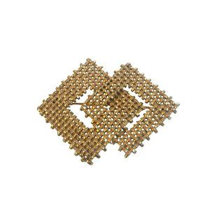 Vintage Gold Tone Geometric Square Pattern Women's Costume Jewelry Brooch